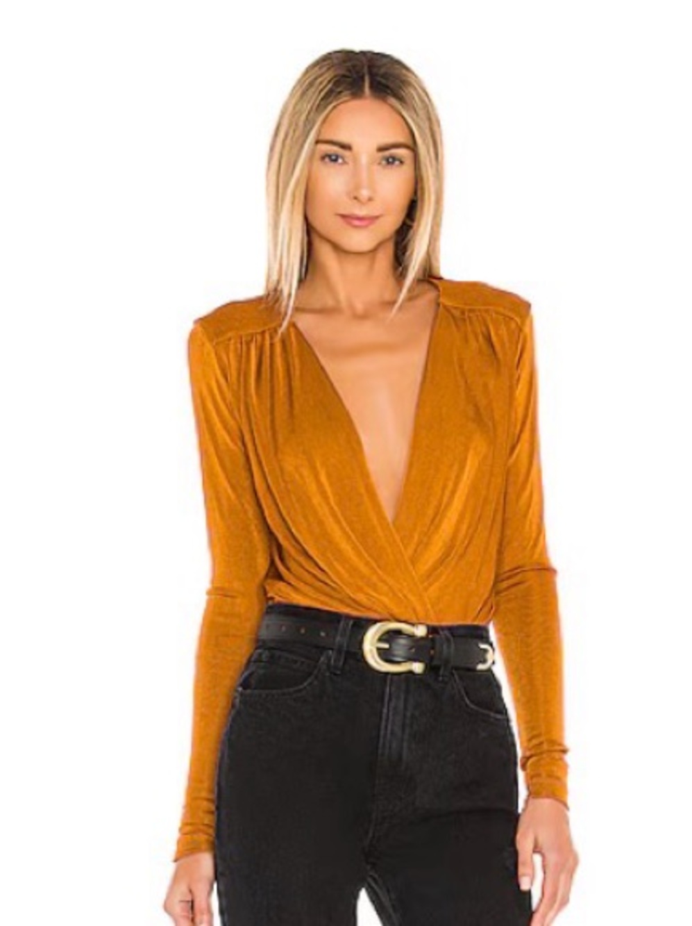 Free People Wrap Bodysuit in Rust Orange